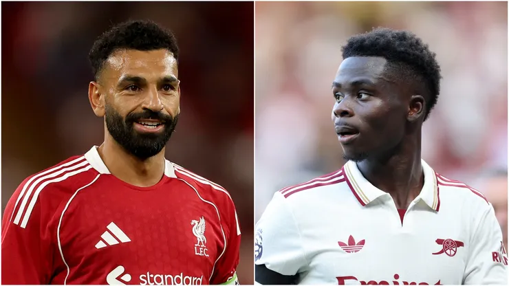 Mohamed Salah (L) of Liverpool and Bukayo Saka (R) of Arsenal.