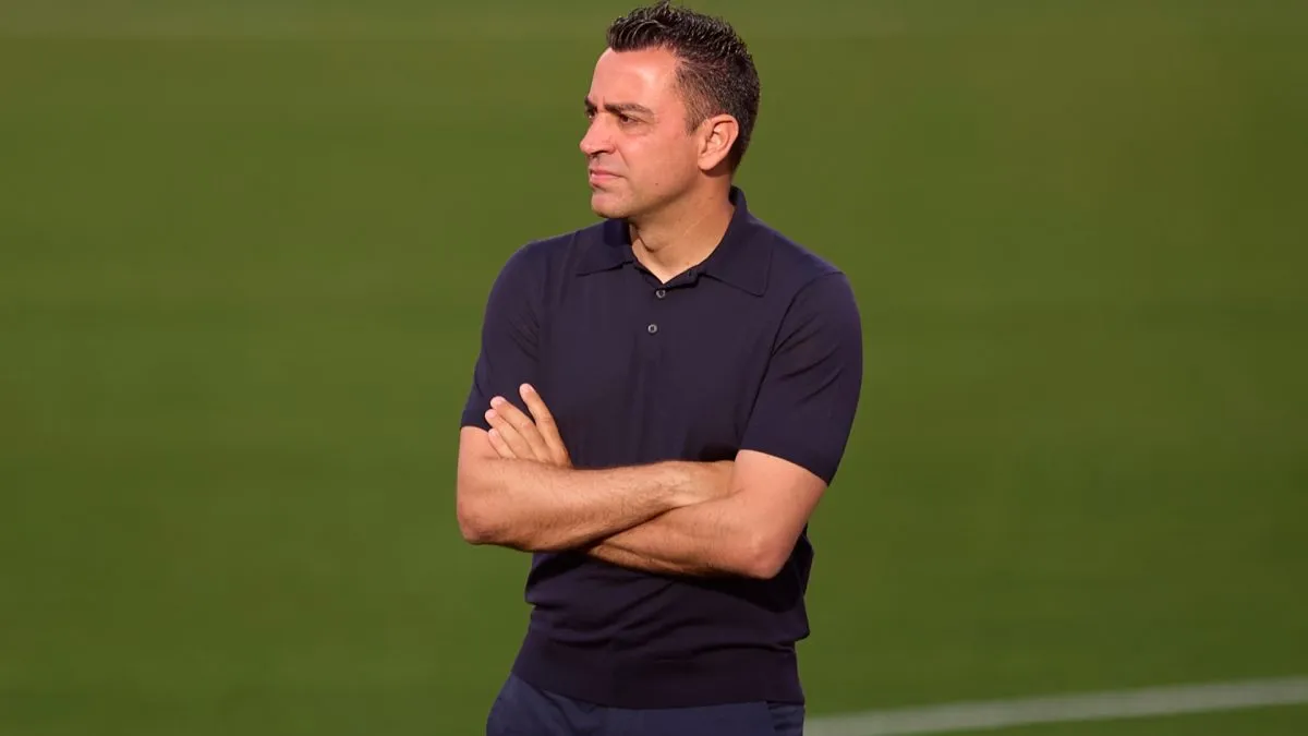 Xavi, Head Coach of FC Barcelona, looks on before the LaLiga EA Sports match between Sevilla FC and FC Barcelona at Estadio Ramon Sanchez Pizjuan on May 26, 2024 in Seville, Spain.