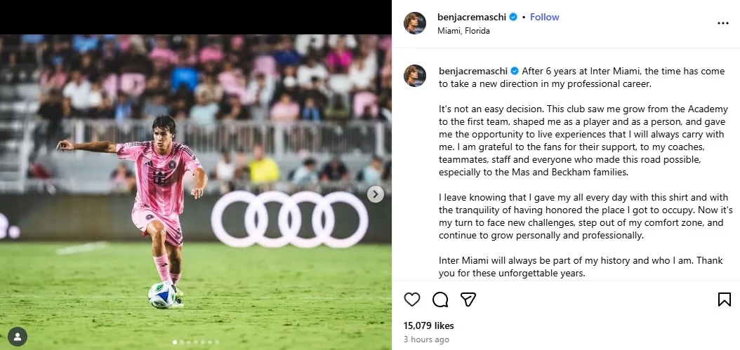 Benjamin Cremaschi’s post on Instagram.