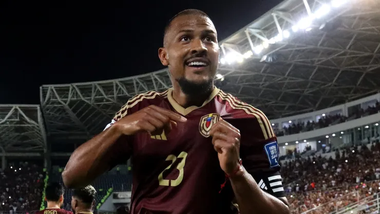 Salomon Rondon of Venezuela celebrates scoring his team's first goal during the South of American FIFA World Cup 2026 Qualifier between Venezuela and Peru at Estadio Monumental de Monagas on March 25, 2025 in Maturin, Venezuela.