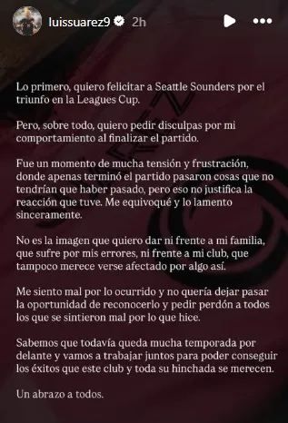 Luis Suarez’s message on Instagram.