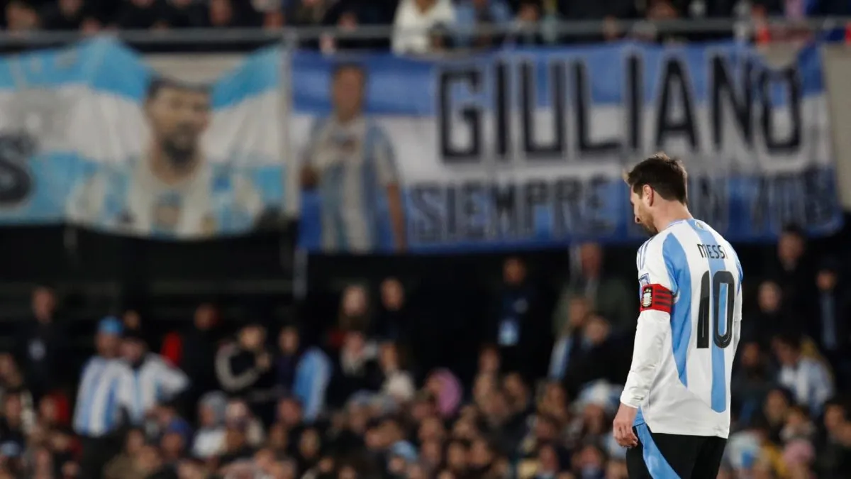 Lionel Messi of Argentina looks on during the South American FIFA World Cup 2026 Qualifier match between Argentina and Venezuela.