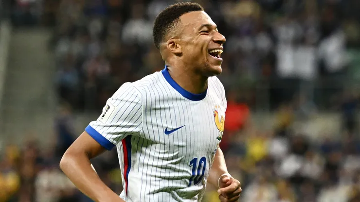 Kylian Mbappe of France celebrates scoring his team's second goal during the FIFA World Cup 2026 qualifier match between Ukraine and France.