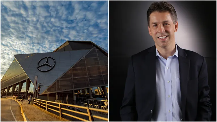 View of the Mercedes-Benz Stadium and Dietmar Exler, COO of AMB Sports.