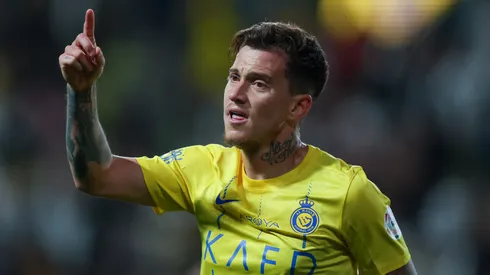 Otavio of Al Nassr celebrates after scoring 2nd goal during the Saudi Pro League match between Al-Nassr and Al Fateh at Al Awwal Park Stadium on February 17, 2024 in Riyadh, Saudi Arabia.