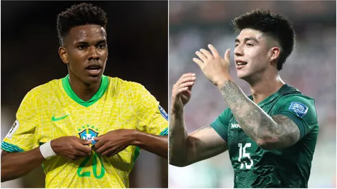 Estevao Willian (L) of Brazil and Gabriel Villamil (R) of Bolivia.