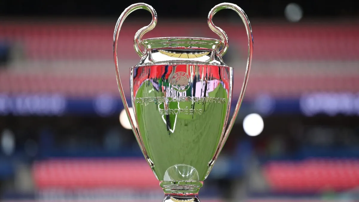 A detailed view of the UEFA Champions League trophy in 2024. (Source: Justin Setterfield/Getty Images)