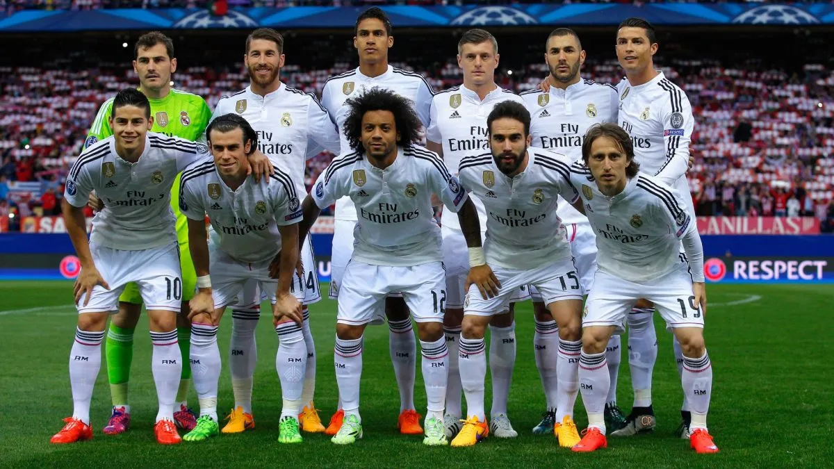Real Madrid pose for a team photo during the UEFA Champions League in 2015. (Source: Gonzalo Arroyo Moreno/Getty Images)