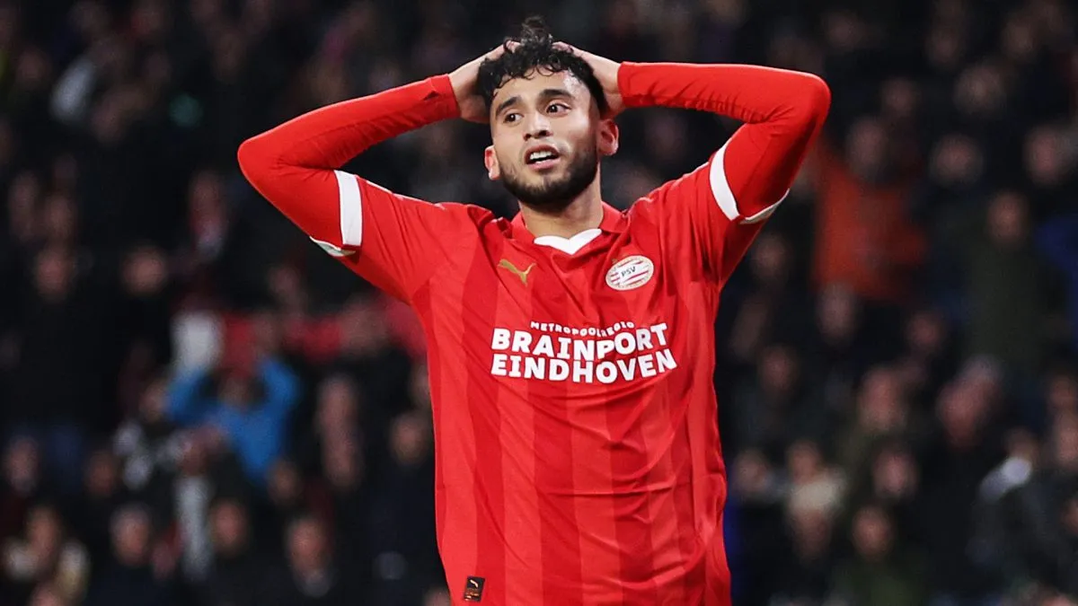 Ricardo Pepi of PSV Eindhoven reacts after a missed chance during the UEFA Champions League match in 2023. (Source: Dean Mouhtaropoulos/Getty Images)