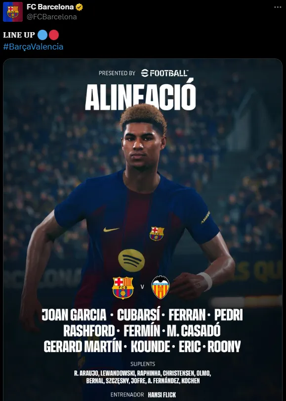 FC Barcelona starting lineup against Valencia.