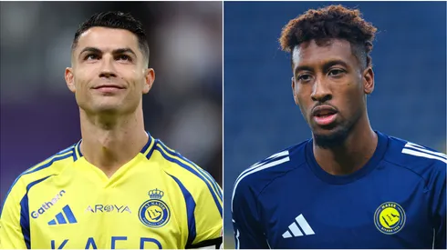 Cristiano Ronaldo (L) and Kingsley Coman (R) of Al Nassr.