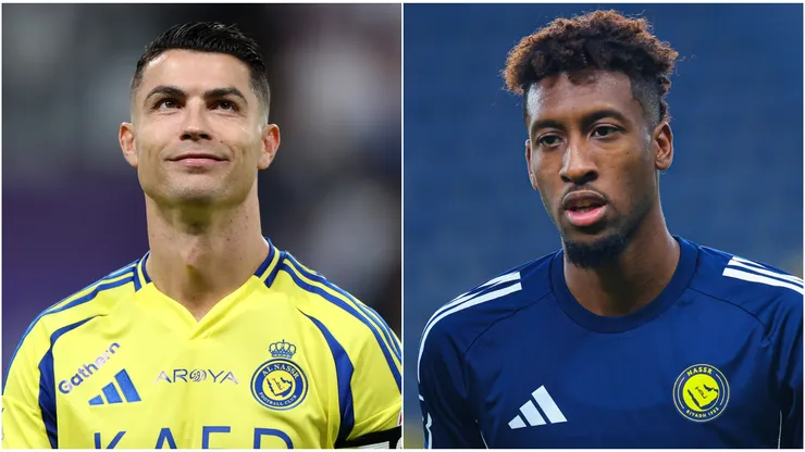 Cristiano Ronaldo (L) and Kingsley Coman (R) of Al Nassr.