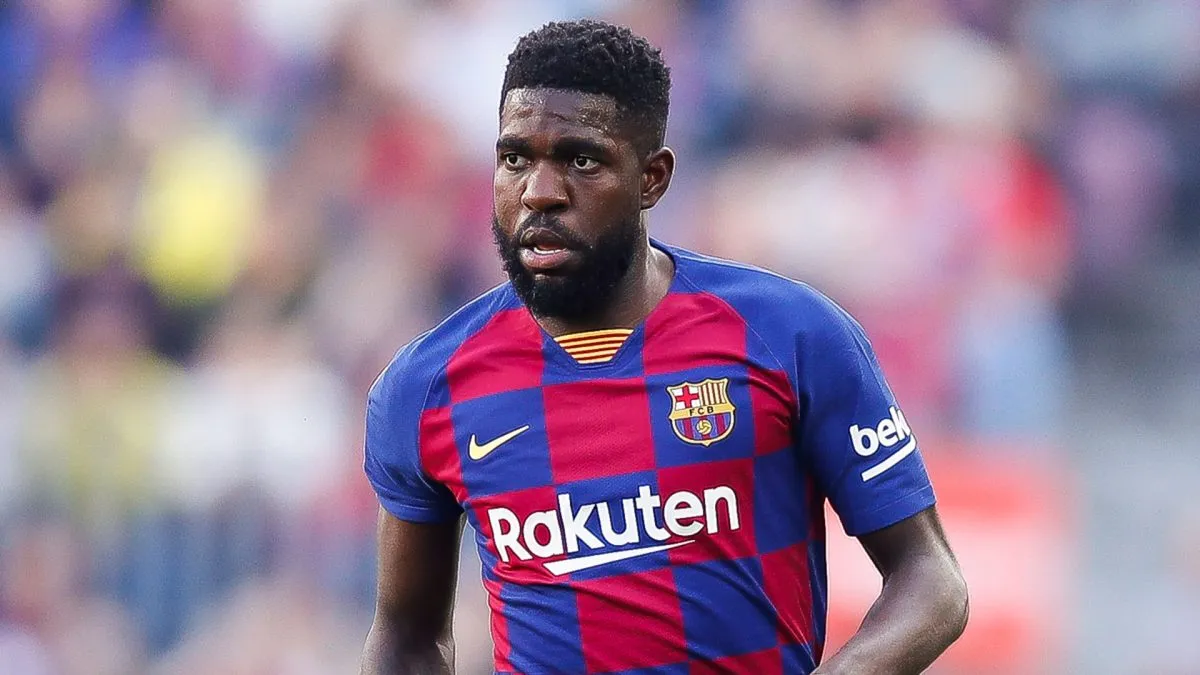 Samuel Umtiti of FC Barcelona looks on during the Liga match between FC Barcelona and Getafe CF at Camp Nou on February 15, 2020 in Barcelona, Spain.