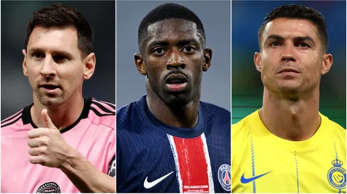 Lionel Messi (left), Ousmane Demble (center), and Cristiano Ronaldo (right)