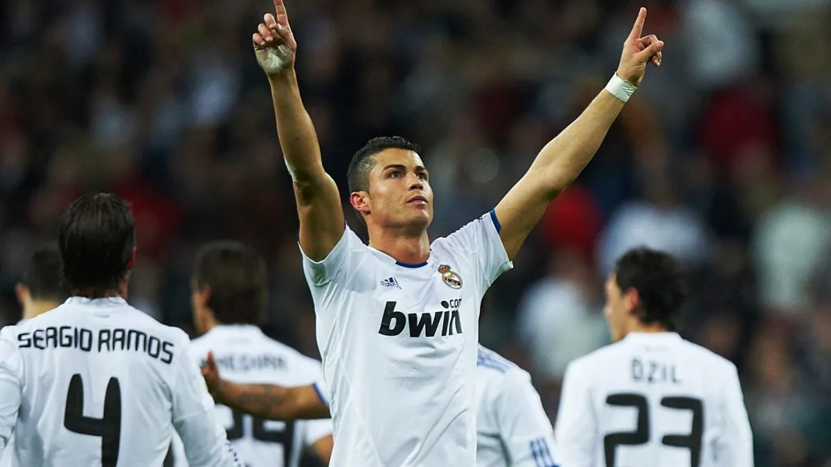 Cristiano Ronaldo of Real Madrid celebrates after scoring during the La Liga match between Real Madrid and Athletic Bilbao at Estadio Santiago Bernabeu on November 20, 2010 in Madrid, Spain.