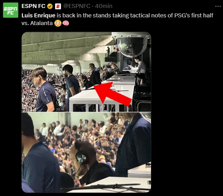 Luis Enrique watching PSG's games from the stands.