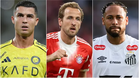 Cristiano Ronaldo (left), Harry Kane (center), and Neymar (right)