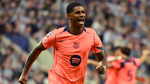 Marcus Rashford of FC Barcelona celebrates scoring his team's first goal during the UEFA Champions League 2025/26 League Phase MD1 match between Newcastle United FC and FC Barcelona at St James' Park on September 18, 2025 in Newcastle upon Tyne, England.