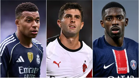 Kylian Mbappe (left), Christian Pulisic (center), and Ousmane Dembele (right)