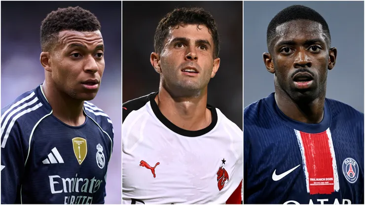 Kylian Mbappe (left), Christian Pulisic (center), and Ousmane Dembele (right)