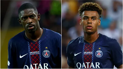 Ousmane Dembele (L) and Desire Doue (R) of Paris Saint-Germain.