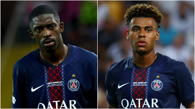 Ousmane Dembele (L) and Desire Doue (R) of Paris Saint-Germain.