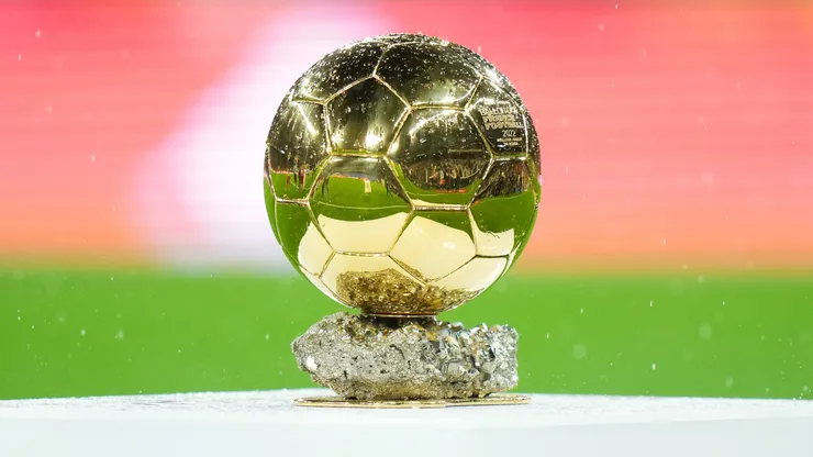 A detailed view of the Ballon d'Or trophy prior to the LaLiga Santander match between Real Madrid CF and Sevilla FC at Estadio Santiago Bernabeu on October 22, 2022 in Madrid, Spain.