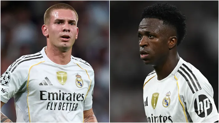 Franco Mastantuono (L) Vinicius Junior (R) of Real Madrid.