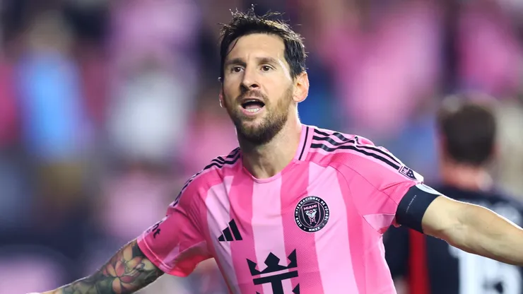 Lionel Messi #10 of Inter Miami CF celebrates after scoring the team's third goal during the MLS match between Inter Miami CF and D.C. United at Chase Stadium on September 20, 2025 in Fort Lauderdale, Florida.