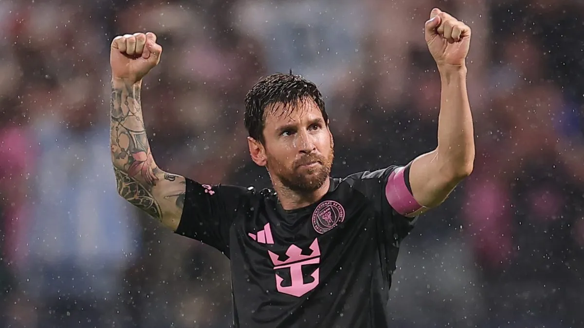 Lionel Messi #10 of Inter Miami CF celebrates after scoring the team's second goal during the MLS match between New York City FC and Inter Miami CF at Citi Field on September 24, 2025 in New York City.