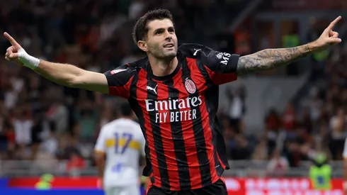 Christian Pulisic of AC Milan celebrates after scoring to give the side a 3-0 lead during the Coppa Italia.