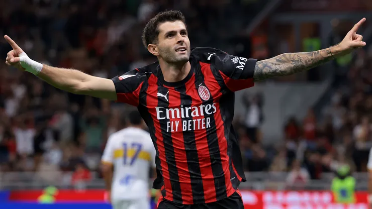 Christian Pulisic of AC Milan celebrates after scoring to give the side a 3-0 lead during the Coppa Italia.