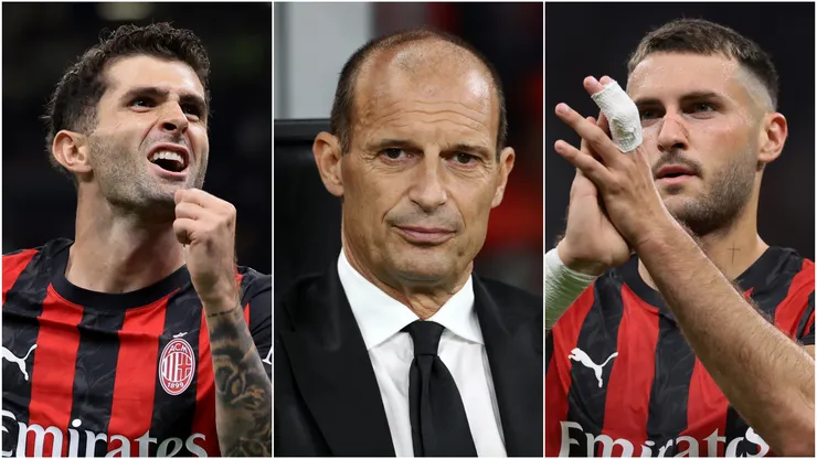 Christian Pulisic (left), Massimiliano Allegri (center), and Santiago Gimenez(right)