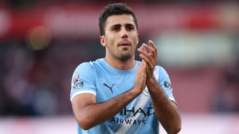 Rodri of Manchester City applauds the fans after a Premier League match.