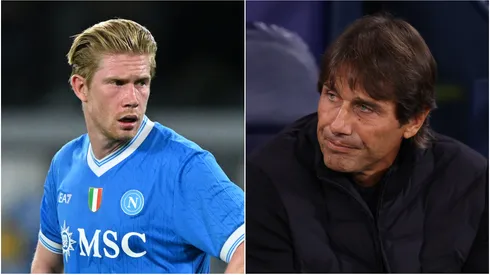 Kevin De Bruyne (L) and Head Coach Antonio Conte (R) of SSC Napoli.