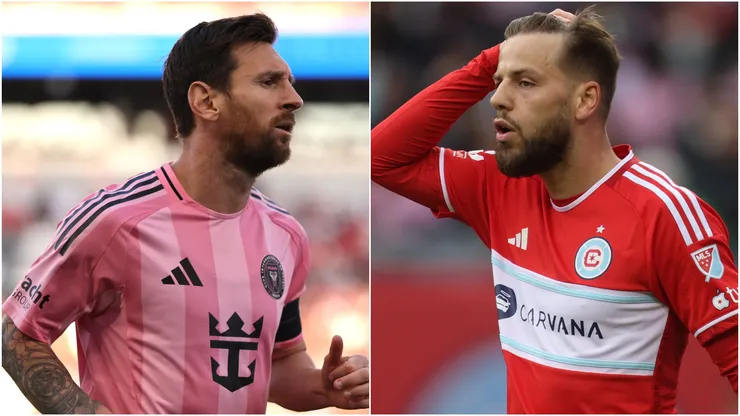 Inter Miami's Lionel Messi and Chicago Fire's Philip Zinckernagel.