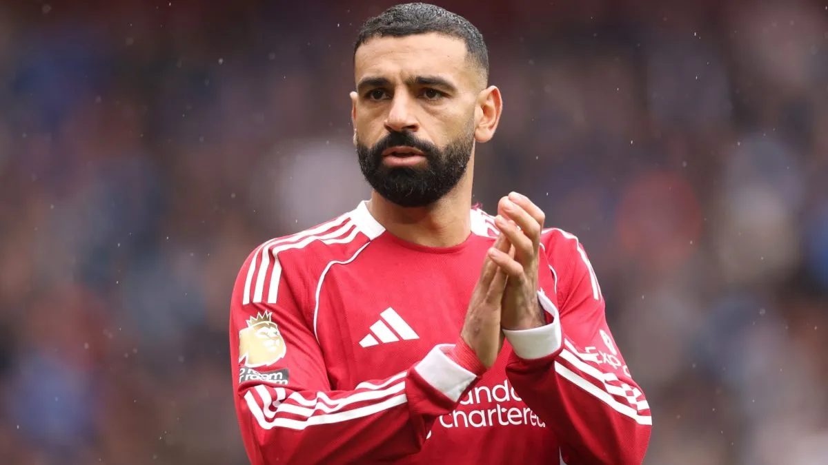 Mohamed Salah of Liverpool applauds the fans during the Premier League match between Liverpool and Everton at Anfield on September 20, 2025 in Liverpool, England.