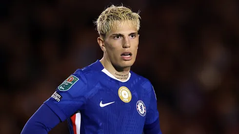 Alejandro Garnacho of Chelsea during the Carabao Cup Third Round match between Lincoln City and Chelsea at LNER Stadium on September 23, 2025 in Lincoln, England.