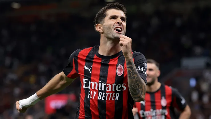 Christian Pulisic of AC Milan celebrates after scoring.