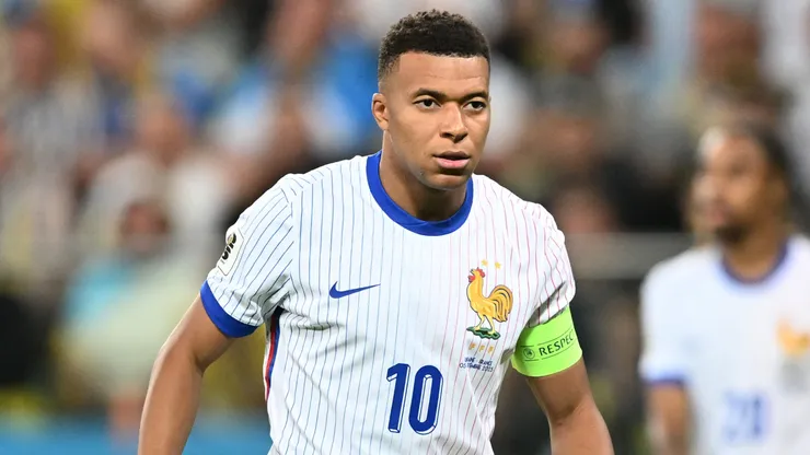 Kylian Mbappe playing for France.
