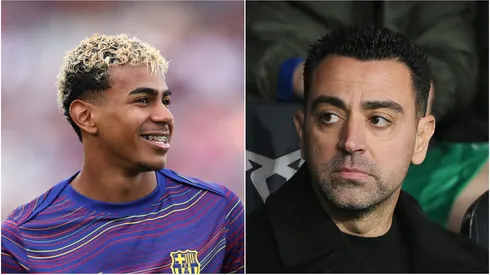Lamine Yamal (L) of FC Barcelona and Xavi Hernandez (R).