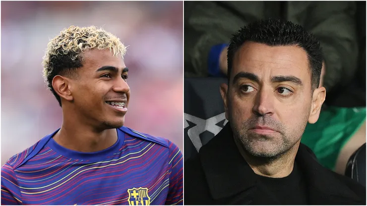 Lamine Yamal (L) of FC Barcelona and Xavi Hernandez (R).