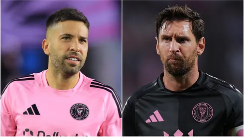 Jordi Alba (L) #18 and Lionel Messi (R) #10 of Inter Miami CF.