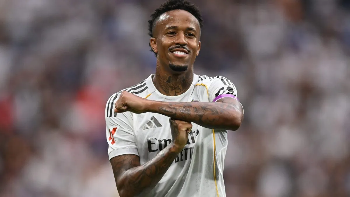 Real Madrid star Eder Militao celebrating a goal