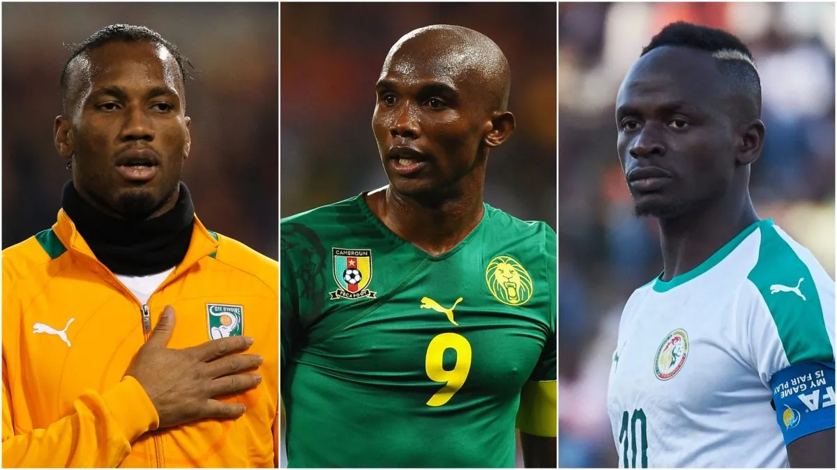 Ivory Coast's Didier Drogba, Cameroon's Samuel Eto'o, and Senegal's Sadio Mane.