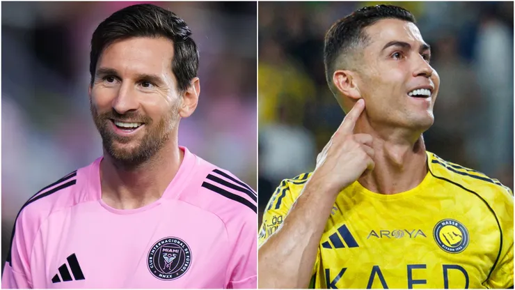 Lionel Messi #10 of Inter Miami and Cristiano Ronaldo of Al-Nassr.