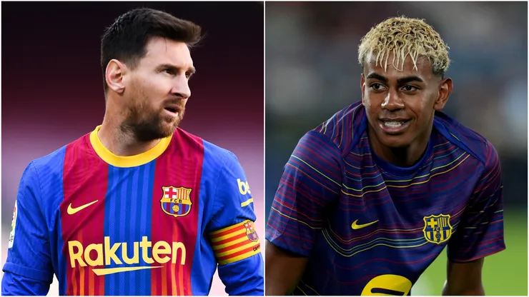 Barcelona icons Lionel Messi and Lamine Yamal.