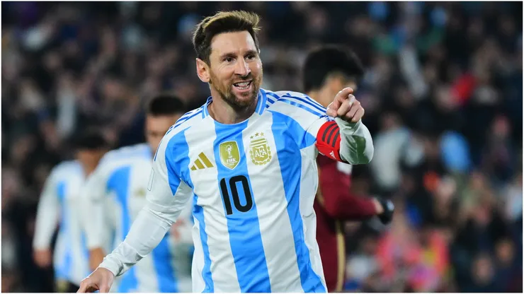 Lionel Messi celebrates after scoring a goal for Argentina.