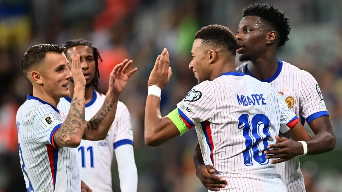 France star Kylian Mbappe celebrating a goal