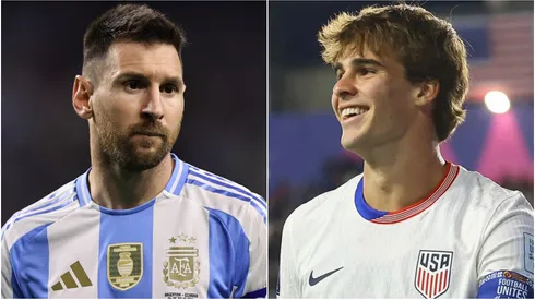 Lionel Messi (L) of Argentina and Benjamin Cremaschi (R) of USYNT.